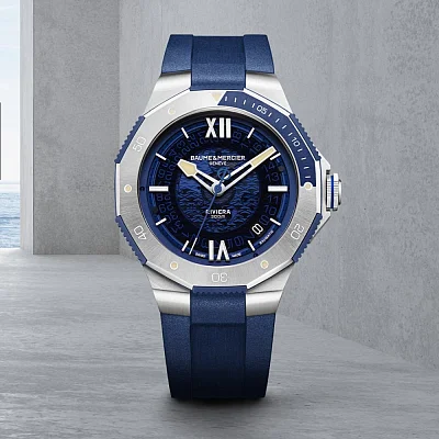 Baume & Mercier Riviera Gent Baumatic Date Rubber Strap Semi-Skeleton Blue Dial M0A10716