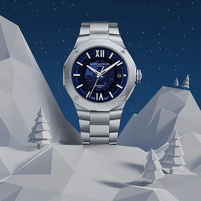 Baume & Mercier Riviera Gent Baumatic Date Steel Semi-Skeleton Blue Dial M0A10616
