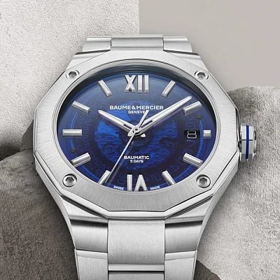 Baume & Mercier Riviera Gent Baumatic Date Steel Semi-Skeleton Blue Dial M0A10616