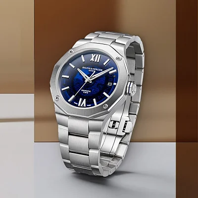 Baume & Mercier Riviera Gent Baumatic Date Steel Semi-Skeleton Blue Dial M0A10616