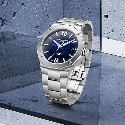 Baume & Mercier Riviera Gent Baumatic Date Steel Semi-Skeleton Blue Dial M0A10616