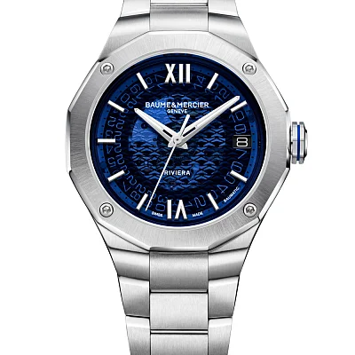 Baume & Mercier Riviera Gent Baumatic Date Steel Semi-Skeleton Blue Dial Set M0A10746