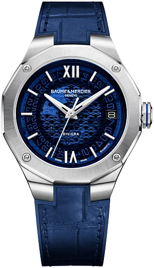 Baume & Mercier Riviera Gent Baumatic Date Leather Strap Semi-Skeleton Blue Dial M0A10714