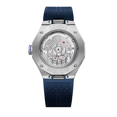 Baume & Mercier Riviera Gent Baumatic Date Leather Strap Semi-Skeleton Blue Dial M0A10714