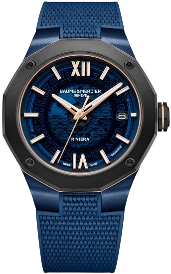 Baume & Mercier Riviera Gent Baumatic Date Rubber Strap Semi-Skeleton Blue Dial M0A10769