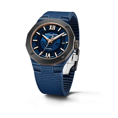 Baume & Mercier Riviera Gent Baumatic Date Rubber Strap Semi-Skeleton Blue Dial M0A10769