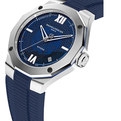 Baume & Mercier Riviera Gent Baumatic Date Rubber Strap Semi-Skeleton Blue Dial M0A10701