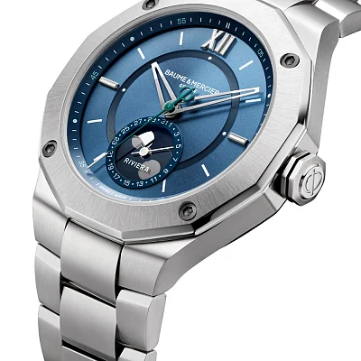Baume & Mercier Riviera Gent Baumatic Moonphase Date Steel Blue Dial M0A10682
