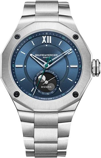 Baume & Mercier Riviera Gent Baumatic Moonphase Date Steel Blue Dial M0A10682