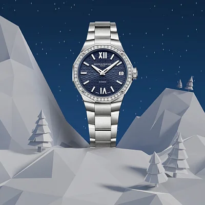 Baume & Mercier Riviera Lady Quartz Date Steel Blue Dial Diamonds M0A10765