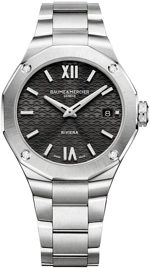 Baume & Mercier Riviera Lady Quartz Date Steel Black Dial Diamonds M0A10724