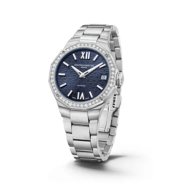 Baume & Mercier Riviera Lady Quartz Date Steel Blue Dial Diamonds M0A10765