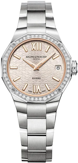 Baume & Mercier Riviera Lady Quartz Date Steel Grey Dial Diamonds M0A10796