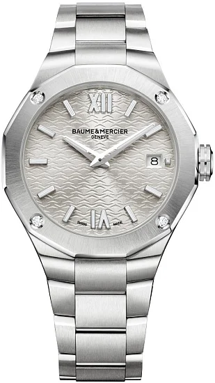 Baume & Mercier Riviera Lady Quartz Date Steel Grey Dial Diamonds M0A10614