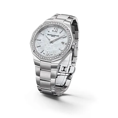 Baume & Mercier Riviera Lady Quartz Date Steel Pearl White Dial Diamonds M0A10662