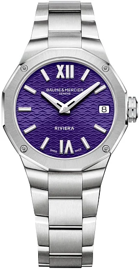 Baume & Mercier Riviera Lady Quartz Date Steel Violet Dial M0A10728