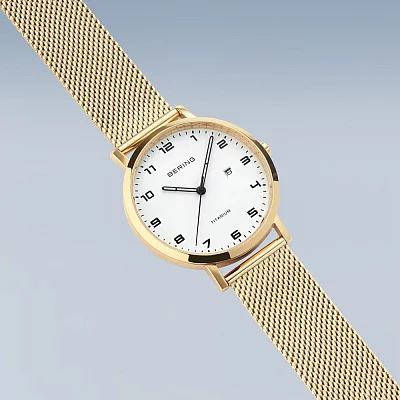 Bering Classic Lady Titanium Date Gold Mesh 18634-334