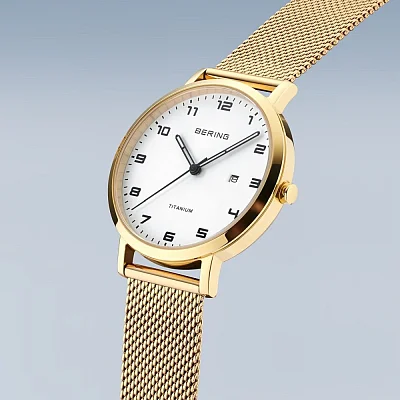 Bering Classic Lady Titanium Date Gold Mesh 18634-334
