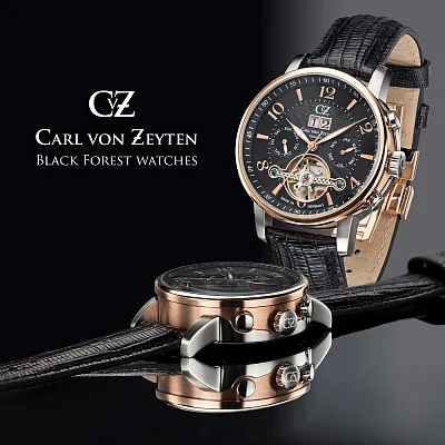 Carl von Zeyten Buhl Automatic Open-Heart Big Date Calendar Rose Gold PVD CVZ0029RBK