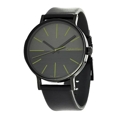 CALVIN KLEIN Gent Boost Dark Grey Dial Green Index Black Leather K7Y214CL