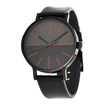 CALVIN KLEIN Gent Boost Dark Grey Dial Red Index Black Leather K7Y214CY