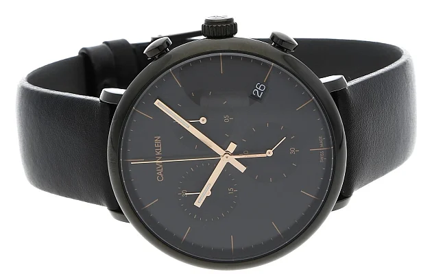 CALVIN KLEIN High Noon Chronograph Black Leather Black PVD K8M274CB