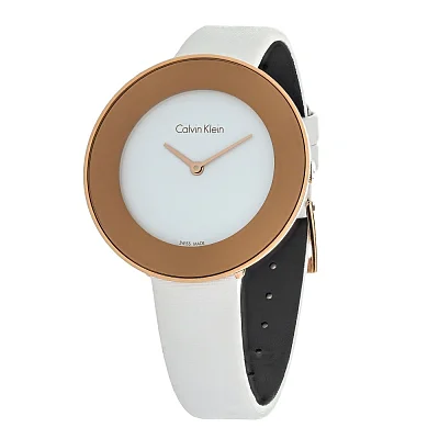 CALVIN KLEIN Lady Chic White Dial White Satin Rose Gold PVD K7N236K2