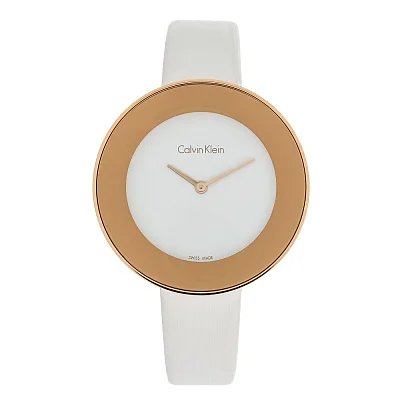 CALVIN KLEIN Lady Chic White Dial White Satin Rose Gold PVD K7N236K2