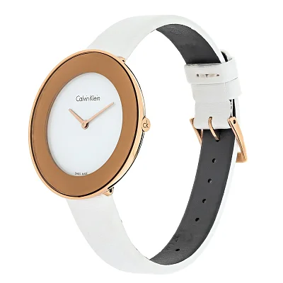 CALVIN KLEIN Lady Chic White Dial White Satin Rose Gold PVD K7N236K2