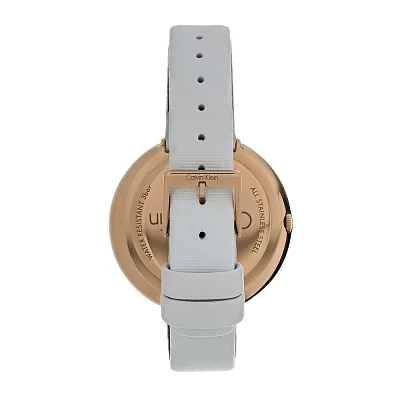 CALVIN KLEIN Lady Chic White Dial White Satin Rose Gold PVD K7N236K2