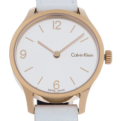 CALVIN KLEIN Lady Endless Silver Dial White Leather Rose Gold PVD K7V236L6