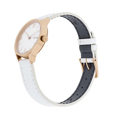 CALVIN KLEIN Lady Endless Silver Dial White Leather Rose Gold PVD K7V236L6