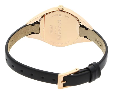 CALVIN KLEIN Lady Rebel Black Leather Rose Gold PVD K8P236C1