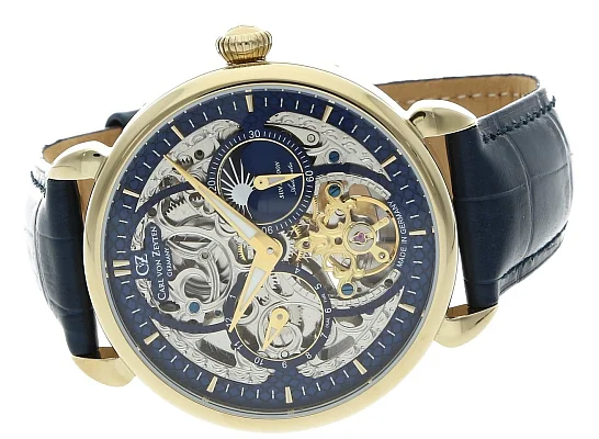 Carl von Zeyten Neukirch Automatic Moonphase GMT Skeleton Yellow Gold PVD Sapphire CVZ0005GBLS