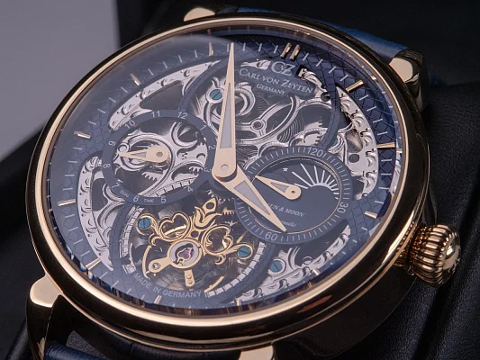 Carl von Zeyten Neukirch Automatic Moonphase GMT Skeleton Yellow Gold PVD Sapphire CVZ0005GBLS