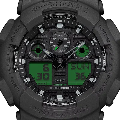 Casio G-Shock Analog-Digital Black and Electro Green Edition GA-100BEG-1AER