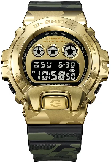 Casio G-Shock Digital 6900 in Steel Metal-Covered Yellow Gold Bold Camo GM-6900CMG-3ER
