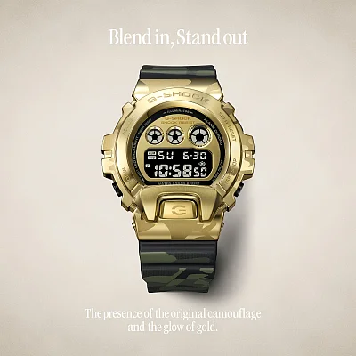 Casio G-Shock Digital 6900 in Steel Metal-Covered Yellow Gold Bold Camo GM-6900CMG-3ER