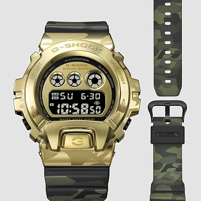 Casio G-Shock Digital 6900 in Steel Metal-Covered Yellow Gold Bold Camo GM-6900CMG-3ER