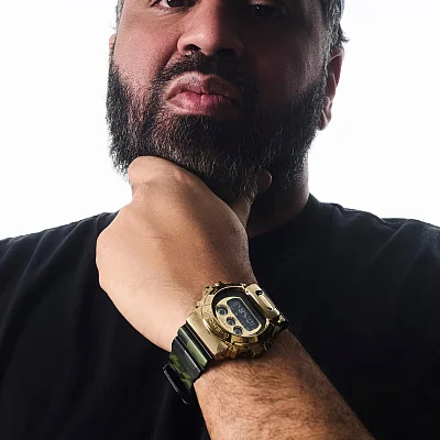Casio G-Shock Digital 6900 in Steel Metal-Covered Yellow Gold Bold Camo GM-6900CMG-3ER