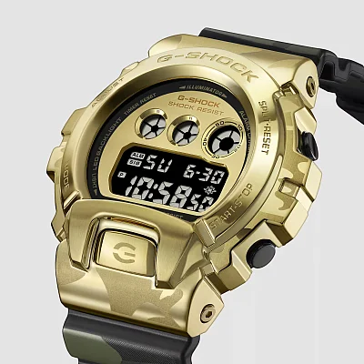 Casio G-Shock Digital 6900 in Steel Metal-Covered Yellow Gold Bold Camo GM-6900CMG-3ER
