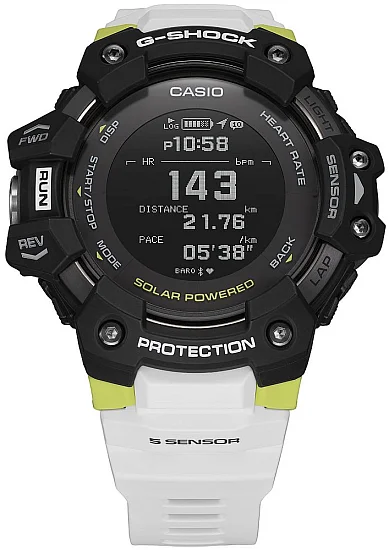 Casio G-Shock Fitness Watch Digital HR GPS Bluetooth Steptracker Black-White GBD-H1000-1A7ER