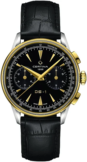 Certina DS-1 Automatic Chrono Black Dial Yellow Gold PVD C0294622605100