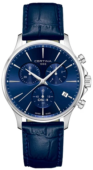 Certina DS-8 Chrono Dark Blue Dial Dark Blue Leather Strap C0454171604100