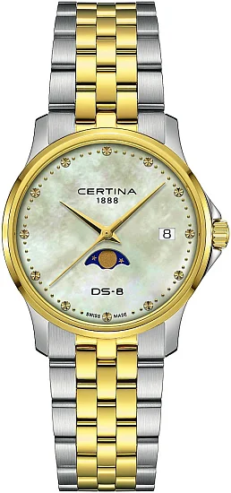 Certina DS-8 Moonphase Lady Bicolor Yellow Gold PVD C0452232211100