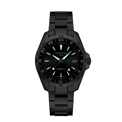 Certina DS-X GMT Anthracite Dial Black-Red Bezel Steel Bracelet C047.452.11.081.01