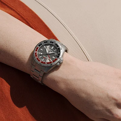 Certina DS-X GMT Anthracite Dial Black-Red Bezel Steel Bracelet C047.452.11.081.01