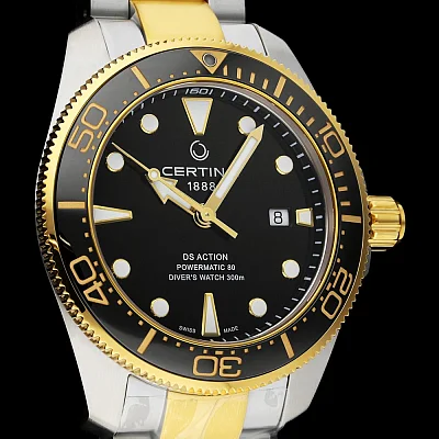 Certina DS Action Diver 43mm Powermatic 80 Ceramic Black & Yellow Gold PVD C032.607.22.051.00