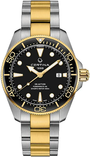 Certina DS Action Diver 43mm Powermatic 80 Ceramic Black & Yellow Gold PVD C0326072205100