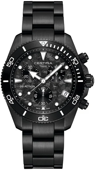Certina DS Action Diver Chrono Carbon Dial Black PVD C0484173320100